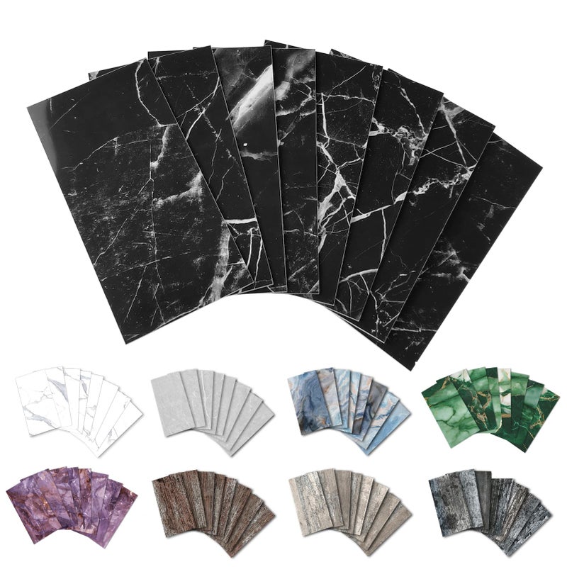 URCOLOR 32-Piece Peel and Stick Backsplash Wall Tile  4""x 8"" PVC Glossy Black Marble Stick on Subway Tiles for Kitchen  Bathroom  Laundry Room  Camper  Fireplace - Image 1